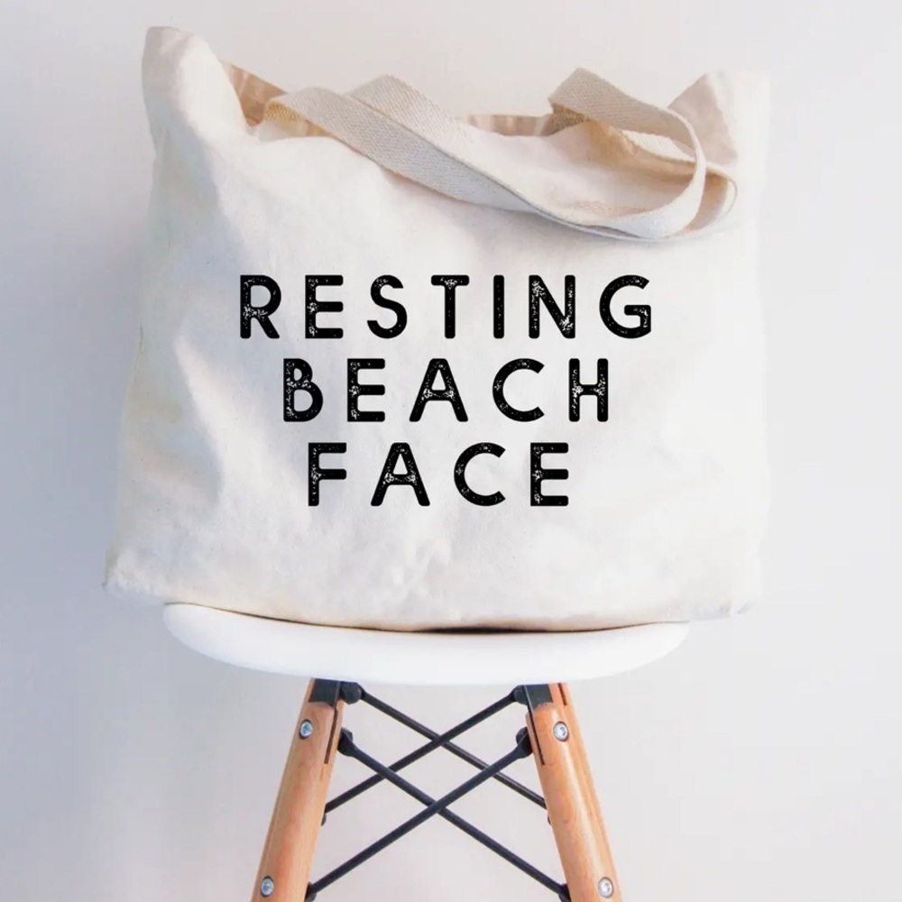 NWT Large Canvas Tote Bag “Resting Beach Face”